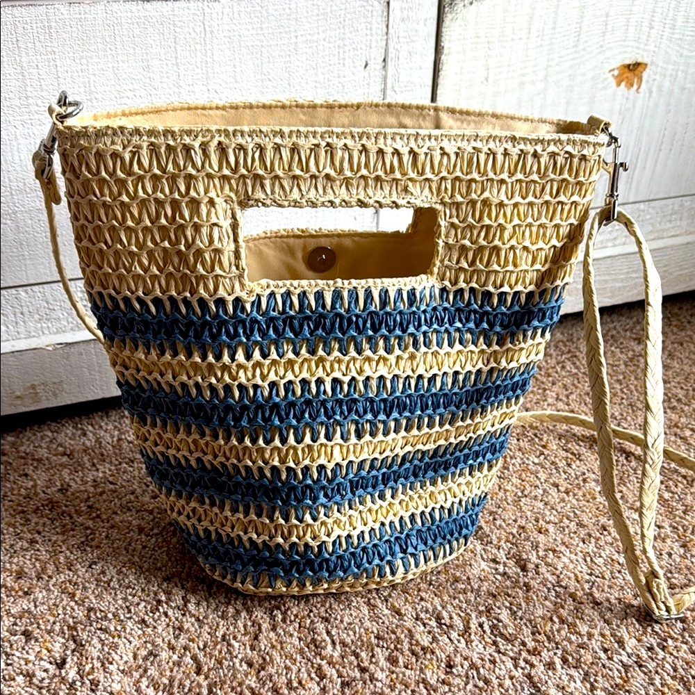 Blue and Tan Woven Women's Bag
